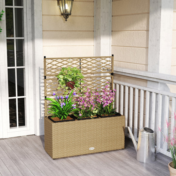 Jardinière pour plantes avec treillis 3 pots bacs à plante jardinière 33L jardin balcon patio terrasse extérieur en résine tressée et acier 84 x 30 x 107 cm sable noir