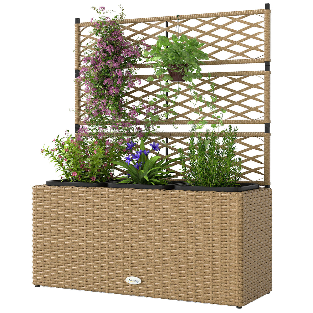 Jardinière pour plantes avec treillis 3 pots bacs à plante jardinière 33L jardin balcon patio terrasse extérieur en résine tressée et acier 84 x 30 x 107 cm sable noir