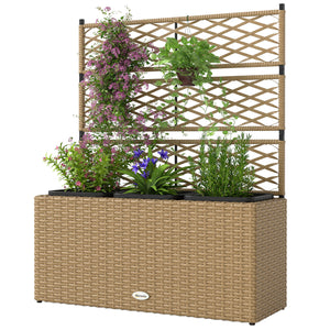Jardinière pour plantes avec treillis 3 pots bacs à plante jardinière 33L jardin balcon patio terrasse extérieur en résine tressée et acier 84 x 30 x 107 cm sable noir