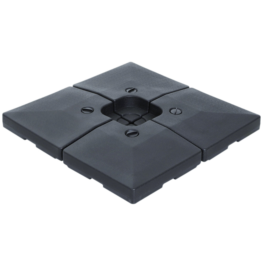 Lot de 4 pied de parasol poids de lestage carré pour parasols déportés dim. par dalle 51L x 51l x 12H cm polyéthylène - A remplir d'eau jusqu'à 80 kg ou de sable jusqu'à 120 kg - noir