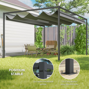 Pergola coulissante pergola rétractable 4 x 3 m structure métal époxy anticorrosion toile polyester haute densité 180 g/m² incluse gris foncé