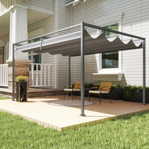Pergola coulissante pergola rétractable 4 x 3 m structure métal époxy anticorrosion toile polyester haute densité 180 g/m² incluse gris foncé