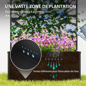 Jardinière avec treillis, brise-vue paravent, jardinière extérieure métal sur pieds ou murale, motifs de feuilles ajourée, bac à fleurs rectangulaire balcon terrasse patio, 61x23x113 cm, noir