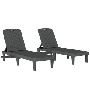 Lot de 2 chaises longues de jardin, en plastique PP avec plateau latéral, inclinables à 5 positions, tout temps, pour terrasse, piscine, jardin, plage, gris