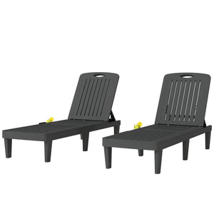 Lot de 2 chaises longues de jardin, en plastique PP avec plateau latéral, inclinables à 5 positions, tout temps, pour terrasse, piscine, jardin, plage, gris