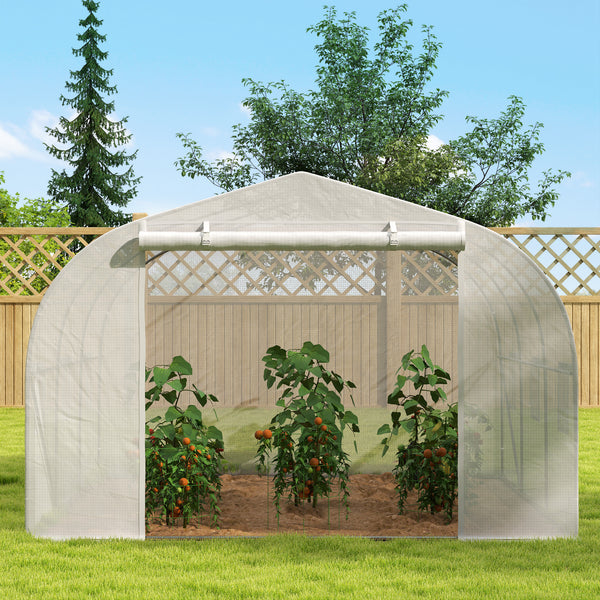 Serre de jardin serre tunnel de Jardin dim. 3,5L x 3l x 2H m Porte + 6 fenêtres enroulables Acier galvanisé bâche PE Haute densité Blanc