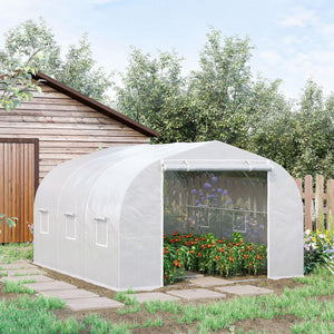 Serre de jardin serre tunnel de Jardin dim. 3,5L x 3l x 2H m Porte + 6 fenêtres enroulables Acier galvanisé bâche PE Haute densité Blanc