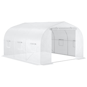 Serre de jardin serre tunnel de Jardin dim. 3,5L x 3l x 2H m Porte + 6 fenêtres enroulables Acier galvanisé bâche PE Haute densité Blanc