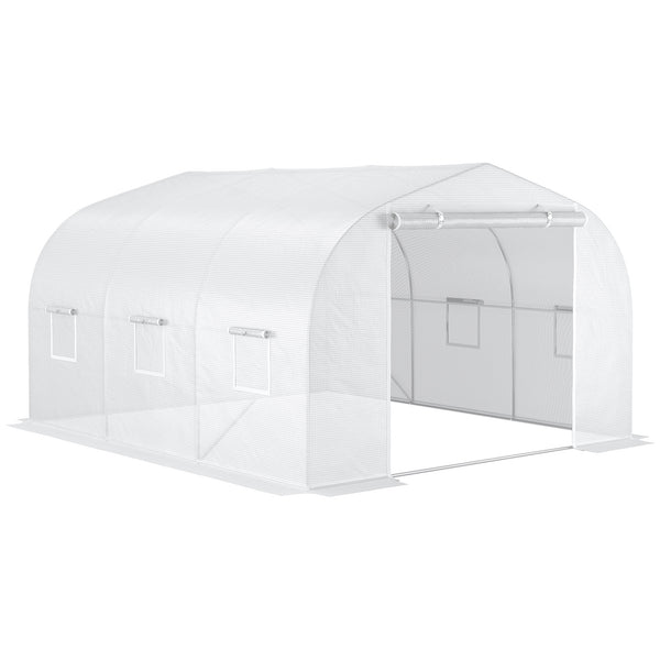 Serre de jardin serre tunnel de Jardin dim. 3,5L x 3l x 2H m Porte + 6 fenêtres enroulables Acier galvanisé bâche PE Haute densité Blanc