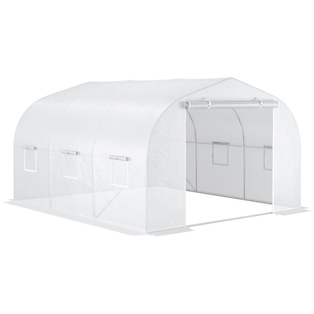 Serre de jardin serre tunnel de Jardin dim. 3,5L x 3l x 2H m Porte + 6 fenêtres enroulables Acier galvanisé bâche PE Haute densité Blanc