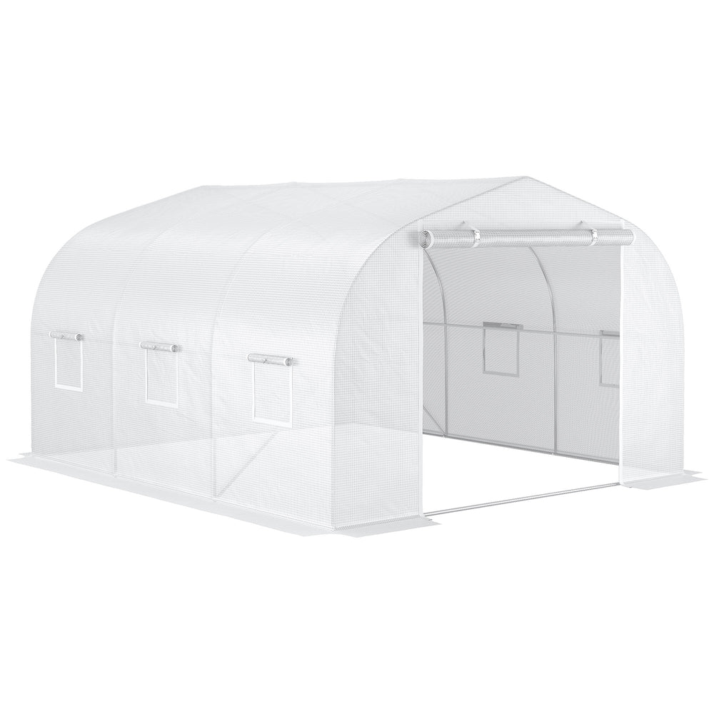 Serre de jardin serre tunnel de Jardin dim. 3,5L x 3l x 2H m Porte + 6 fenêtres enroulables Acier galvanisé bâche PE Haute densité Blanc