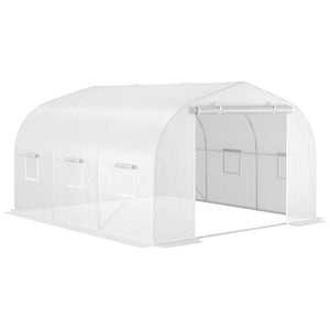 Serre de jardin serre tunnel de Jardin dim. 3,5L x 3l x 2H m Porte + 6 fenêtres enroulables Acier galvanisé bâche PE Haute densité Blanc