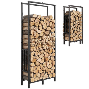 Range Bûches en Acier, Largeur & Hauteur Réglables - Étagère pour Bois de Cheminée, Charge 100 kg - Porte-bûches Intérieur Extérieur, 45,5-75,5 x 25 x 98-170 cm, Noir