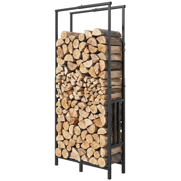 Range Bûches en Acier, Largeur & Hauteur Réglables - Étagère pour Bois de Cheminée, Charge 100 kg - Porte-bûches Intérieur Extérieur, 45,5-75,5 x 25 x 98-170 cm, Noir