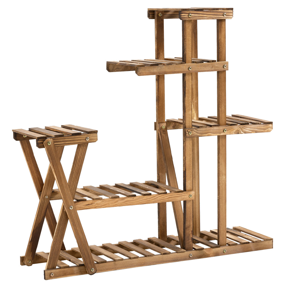Étagère à Fleurs en Bois Supports de Pots Porte Plante Bois 6 tablettes - dim. 98L x 28l x 95H cm - Bois de Sapin traité carbonisation pour Intérieur Jardin Terrasse Balcon