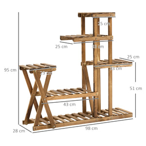 Étagère à Fleurs en Bois Supports de Pots Porte Plante Bois 6 tablettes - dim. 98L x 28l x 95H cm - Bois de Sapin traité carbonisation pour Intérieur Jardin Terrasse Balcon