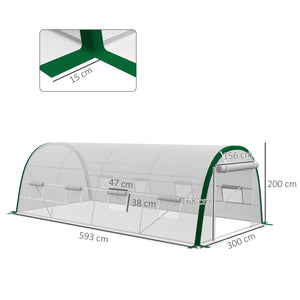 Serre de Jardin Tunnel 18 m² serre à tomates dim. 6L x 3l x 2H m - 8 fenêtres, Porte zippée Enroulable - châssis Tubulaire Acier galvanisé, bâche PE Haute densité Blanc