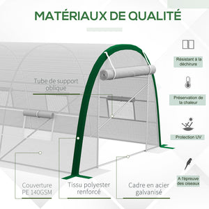 Serre de Jardin Tunnel 18 m² serre à tomates dim. 6L x 3l x 2H m - 8 fenêtres, Porte zippée Enroulable - châssis Tubulaire Acier galvanisé, bâche PE Haute densité Blanc