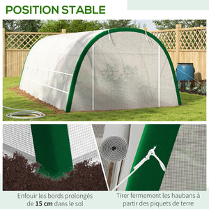 Serre de Jardin Tunnel 18 m² serre à tomates dim. 6L x 3l x 2H m - 8 fenêtres, Porte zippée Enroulable - châssis Tubulaire Acier galvanisé, bâche PE Haute densité Blanc