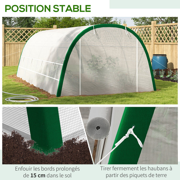 Serre de Jardin Tunnel 18 m² serre à tomates dim. 6L x 3l x 2H m - 8 fenêtres, Porte zippée Enroulable - châssis Tubulaire Acier galvanisé, bâche PE Haute densité Blanc