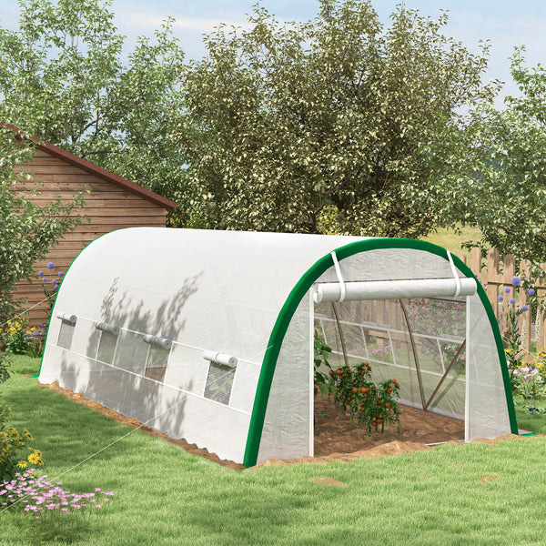Serre de Jardin Tunnel 18 m² serre à tomates dim. 6L x 3l x 2H m - 8 fenêtres, Porte zippée Enroulable - châssis Tubulaire Acier galvanisé, bâche PE Haute densité Blanc