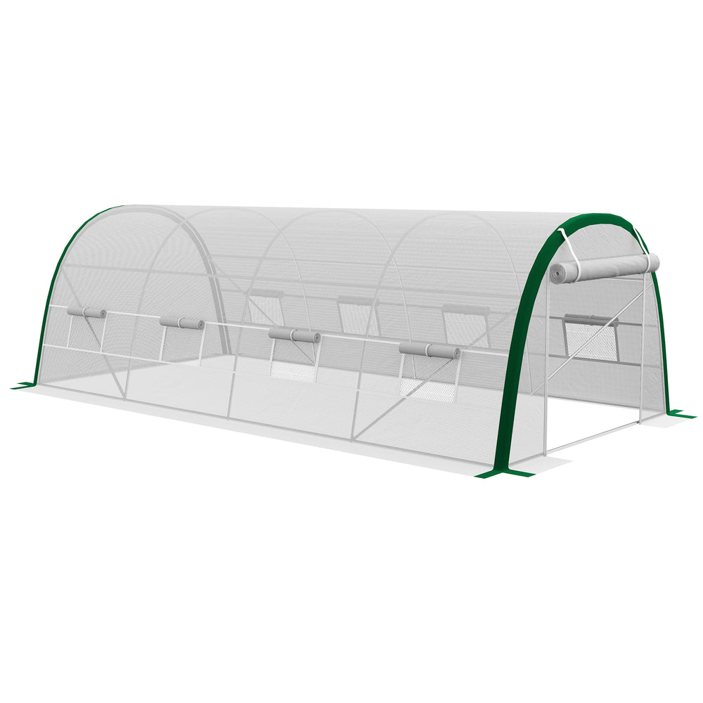 Serre de Jardin Tunnel 18 m² serre à tomates dim. 6L x 3l x 2H m - 8 fenêtres, Porte zippée Enroulable - châssis Tubulaire Acier galvanisé, bâche PE Haute densité Blanc