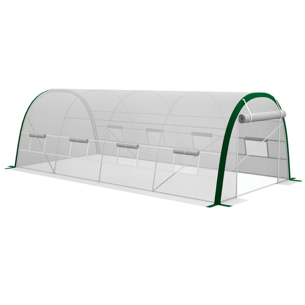 Serre de Jardin Tunnel 18 m² serre à tomates dim. 6L x 3l x 2H m - 8 fenêtres, Porte zippée Enroulable - châssis Tubulaire Acier galvanisé, bâche PE Haute densité Blanc