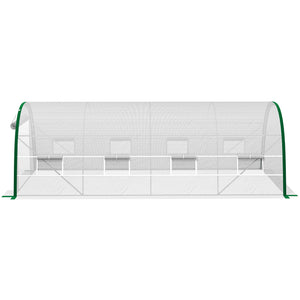 Serre de Jardin Tunnel 18 m² serre à tomates dim. 6L x 3l x 2H m - 8 fenêtres, Porte zippée Enroulable - châssis Tubulaire Acier galvanisé, bâche PE Haute densité Blanc