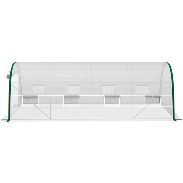 Serre de Jardin Tunnel 18 m² serre à tomates dim. 6L x 3l x 2H m - 8 fenêtres, Porte zippée Enroulable - châssis Tubulaire Acier galvanisé, bâche PE Haute densité Blanc