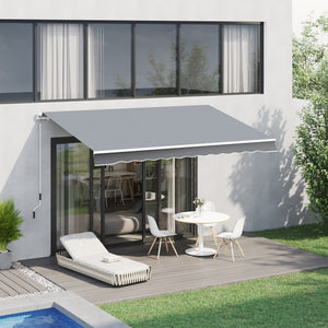 Store banne manuel rétractable 395 x 245 cm store exterieur terrasse avec manivelle, angle réglable 45°-85°, aluminium et polyester 280 g/m², protection UV, auvent de terrasse, gris