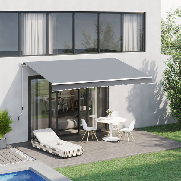 Store banne manuel rétractable 395 x 245 cm store exterieur terrasse avec manivelle, angle réglable 45°-85°, aluminium et polyester 280 g/m², protection UV, auvent de terrasse, gris