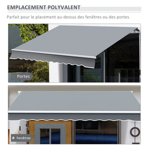 Store banne manuel rétractable 395 x 245 cm store exterieur terrasse avec manivelle, angle réglable 45°-85°, aluminium et polyester 280 g/m², protection UV, auvent de terrasse, gris