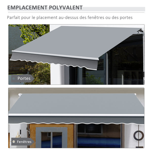 Store banne manuel rétractable 395 x 245 cm store exterieur terrasse avec manivelle, angle réglable 45°-85°, aluminium et polyester 280 g/m², protection UV, auvent de terrasse, gris