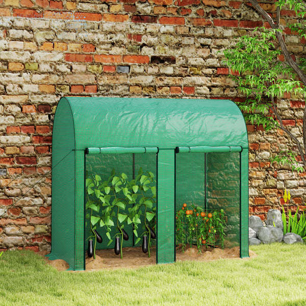 Serre de jardin PE, serre de balcon, bâche renforcée 140 g/m², châssis en acier, 2 portes zippées enroulables, pour légumes plantes fleurs, intérieur et extérieur, 200 x 100 x 178 cm, vert