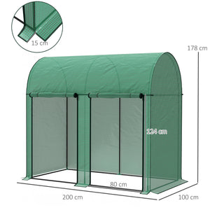 Serre de jardin PE, serre de balcon, bâche renforcée 140 g/m², châssis en acier, 2 portes zippées enroulables, pour légumes plantes fleurs, intérieur et extérieur, 200 x 100 x 178 cm, vert