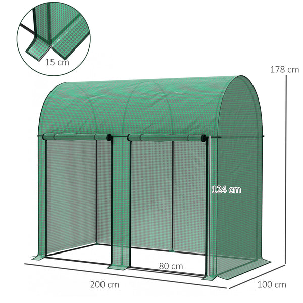 Serre de jardin PE, serre de balcon, bâche renforcée 140 g/m², châssis en acier, 2 portes zippées enroulables, pour légumes plantes fleurs, intérieur et extérieur, 200 x 100 x 178 cm, vert