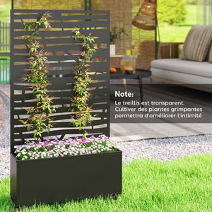Jardinière avec treillis, bac à fleurs en métal, lit surélevé avec brise-vue et roues, treillis découpé en lattes pour plantes grimpantes, légumes, fleurs, 90 x 30 x 160 cm, noir