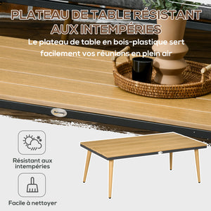 Salon de Jardin en résine tressée 4 places avec 1 canapé 2 fauteuils et 1 table basse 7 coussins inclus gris