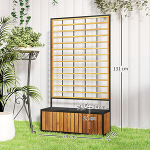 Jardinière avec treillis, lit surélevé de jardin, jardinière extérieure avec trous de drainage, bac à fleurs en bois d'acacia et acier pour balcon patio, 74 x 27 x 131 cm, teck