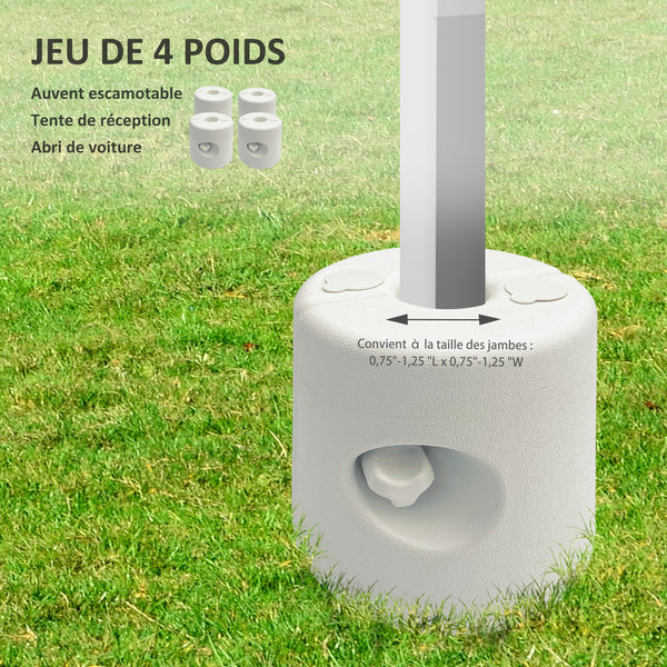Lot de 4 Pieds de tonnelle pop-up remplis d'eau ou de sable pieds de sol pour pavillon en HDPE avec vis de sécurité, blanc