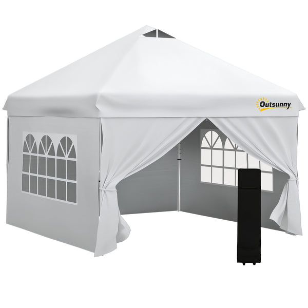 Tonnelle pop-up tente de jardin barnum 3x3 m hauteur réglable avec 4 parois latérales amovibles, fenêtres, sac de transport à roulettes - blanc