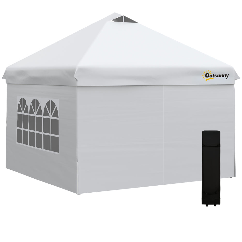 Tonnelle pop-up tente de jardin barnum 3x3 m hauteur réglable avec 4 parois latérales amovibles, fenêtres, sac de transport à roulettes - blanc