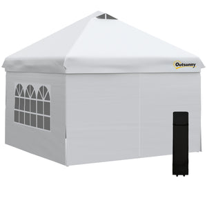 Tonnelle pop-up tente de jardin barnum 3x3 m hauteur réglable avec 4 parois latérales amovibles, fenêtres, sac de transport à roulettes - blanc