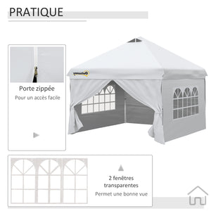 Tonnelle pop-up tente de jardin barnum 3x3 m hauteur réglable avec 4 parois latérales amovibles, fenêtres, sac de transport à roulettes - blanc