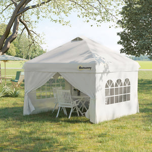 Tonnelle pop-up tente de jardin barnum 3x3 m hauteur réglable avec 4 parois latérales amovibles, fenêtres, sac de transport à roulettes - blanc