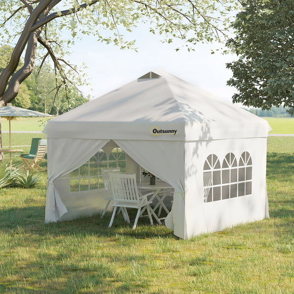 Tonnelle pop-up tente de jardin barnum 3x3 m hauteur réglable avec 4 parois latérales amovibles, fenêtres, sac de transport à roulettes - blanc