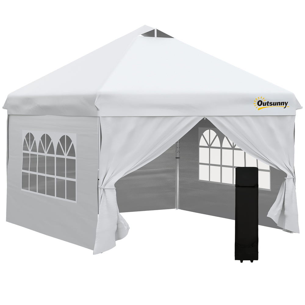 Tonnelle pop-up tente de jardin barnum 3x3 m hauteur réglable avec 4 parois latérales amovibles, fenêtres, sac de transport à roulettes - blanc