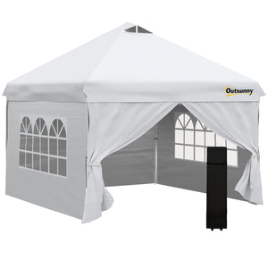 Tonnelle pop-up tente de jardin barnum 3x3 m hauteur réglable avec 4 parois latérales amovibles, fenêtres, sac de transport à roulettes - blanc