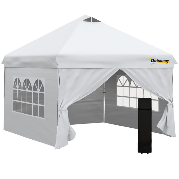 Tonnelle pop-up tente de jardin barnum 3x3 m hauteur réglable avec 4 parois latérales amovibles, fenêtres, sac de transport à roulettes - blanc