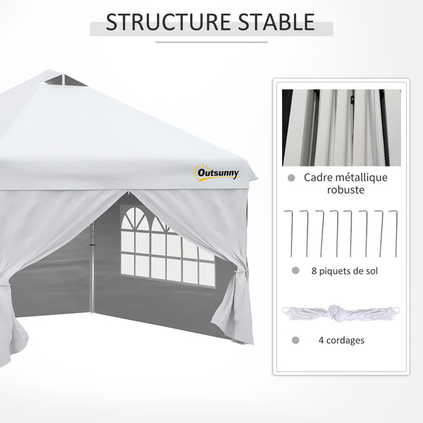 Tonnelle pop-up tente de jardin barnum 3x3 m hauteur réglable avec 4 parois latérales amovibles, fenêtres, sac de transport à roulettes - blanc